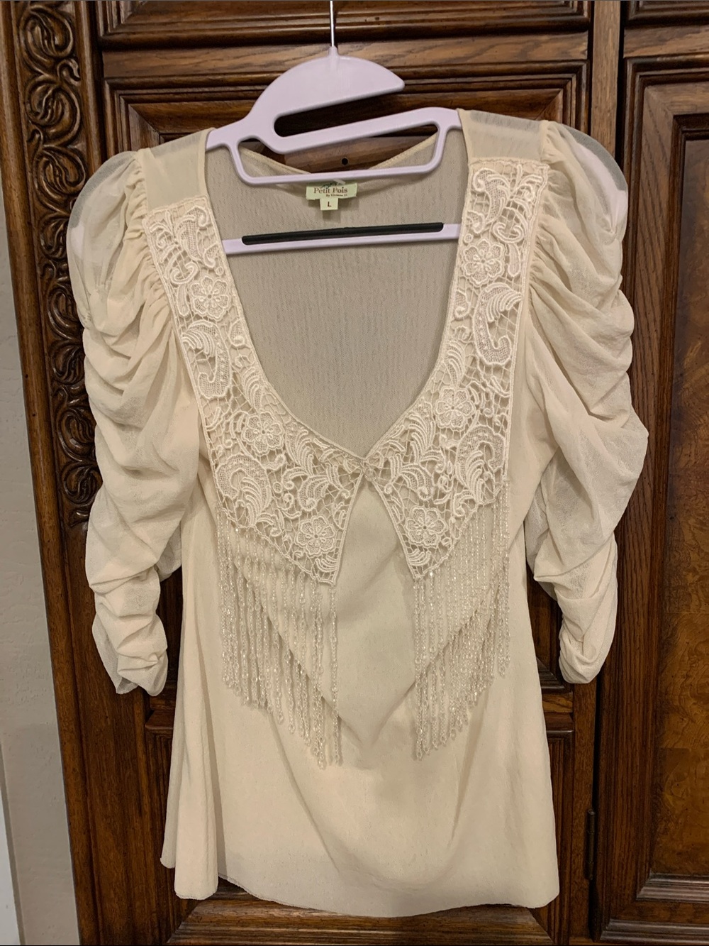 Petit Pois by Viviana G Cream Embroidery Beaded Top Large